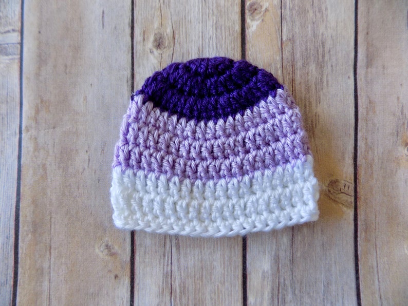 Preemie Baby Hat, Baby Hospital Beanie, Micro Preemie Size Hat, Purple Baby Beanie, Twin Baby Hats, Baby Girl Clothes, Ombre, Lavender image 2