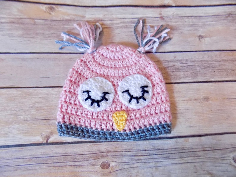 Baby Owl Hat, Pink Owl Hat, Baby Girl Hat, Baby Girl Animal Beanie, Micro Preemie Hat, Preemie Hat Girl, Preemie Hat, Newborn Baby Owl Hat image 2