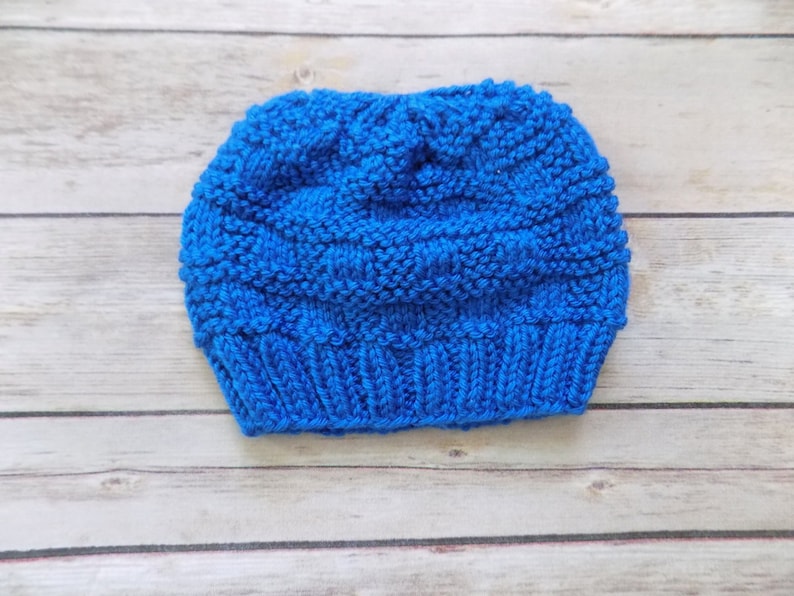 Newborn Baby Hat Blue Knit Beanie Textured Knit Hat