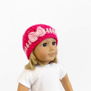 Doll Clothes, 18 Inch Doll Hat, Pink Crochet Doll Beanie, Toys image 1