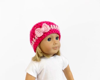 Doll Clothes, 18 Inch Doll Hat, Pink Crochet Doll Beanie, Toys