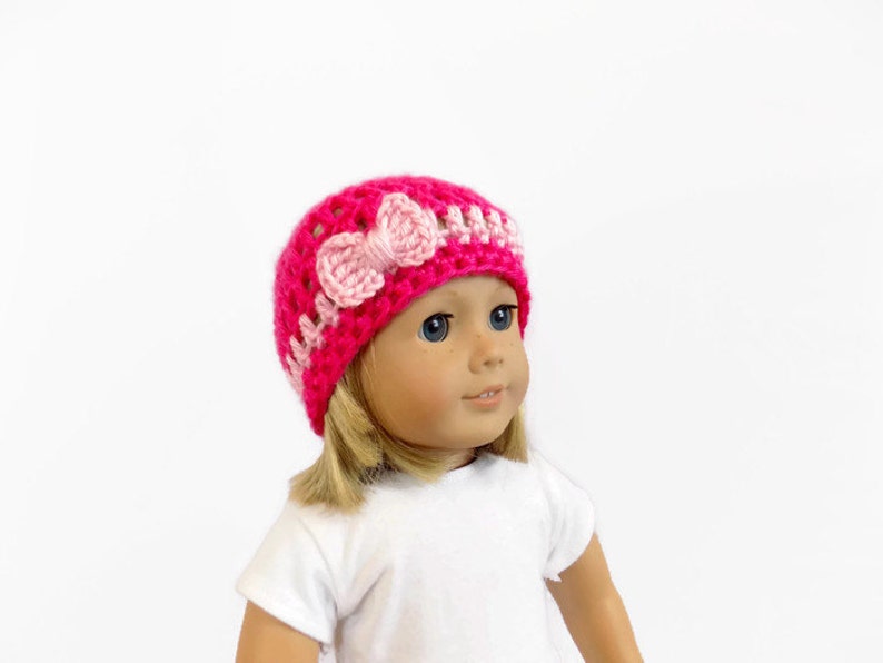 Doll Clothes, 18 Inch Doll Hat, Pink Crochet Doll Beanie, Toys image 1