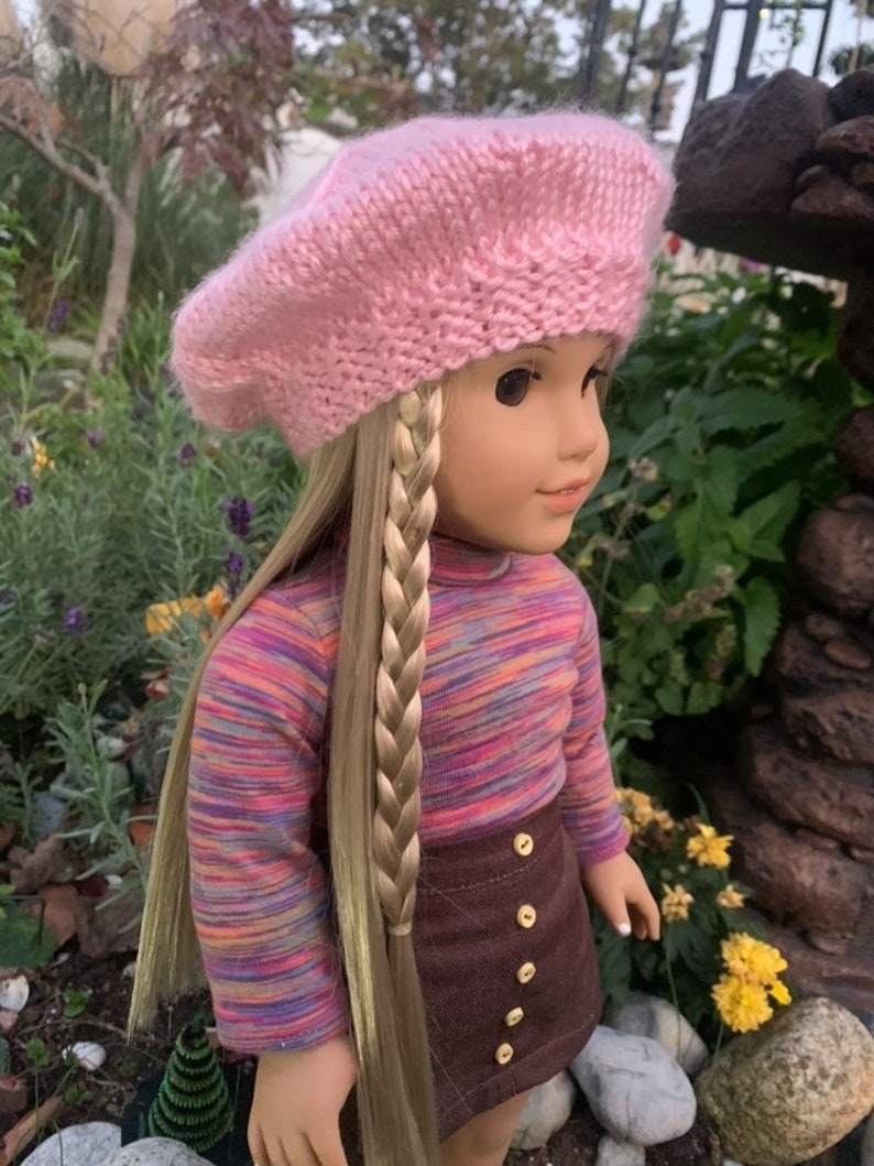 18 Inch Doll Beret, Knit Doll Beret, Handmade Doll Clothes, 18 Inch Doll Accessories, Doll Stocking Stuffer, Custom Doll Hat Light Pink