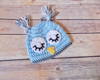 Baby Owl Hat, Newborn Animal Hat, Custom Baby Beanie, Knit Preemie Hat