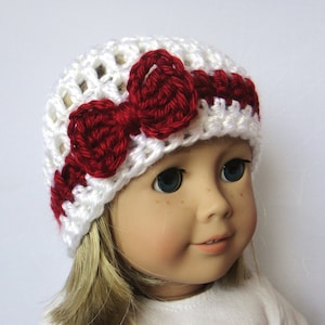 Crochet Doll Hat Knit Bow Beanie 18 Inch Doll Clothes image 1