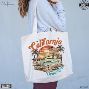 Retro Summer Beach Tote Bag, California Grown Tote Bag,California Vacation Souvenir,California Book Bag, Vintage California Tote bag ,LA bag