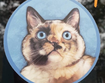 Blue Eyed Calico/Tortoiseshell Cat Sticker ("Round Daughter")