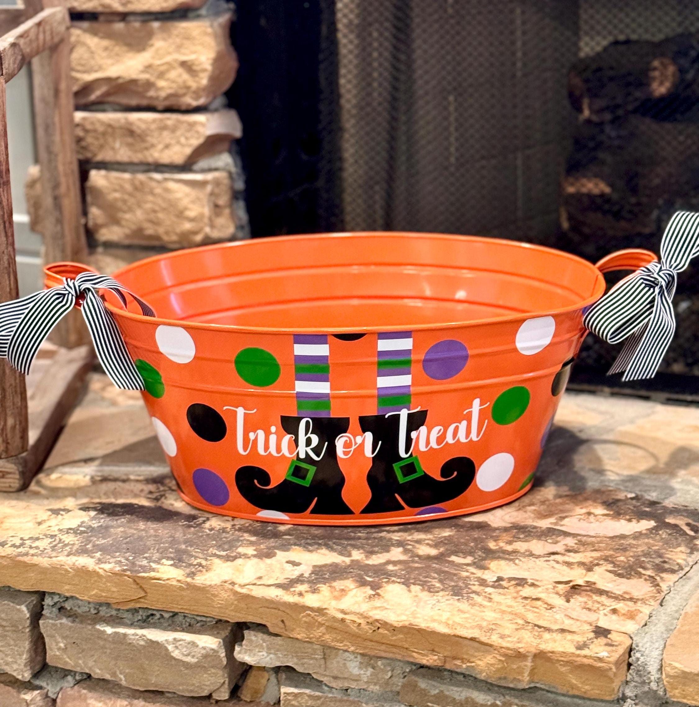 Ready to Ship Oval Halloween Bucket; Trick or Treat Large Candy Bucket; Halloween Bucket; Several Bucket Colors & Designs to Choose From