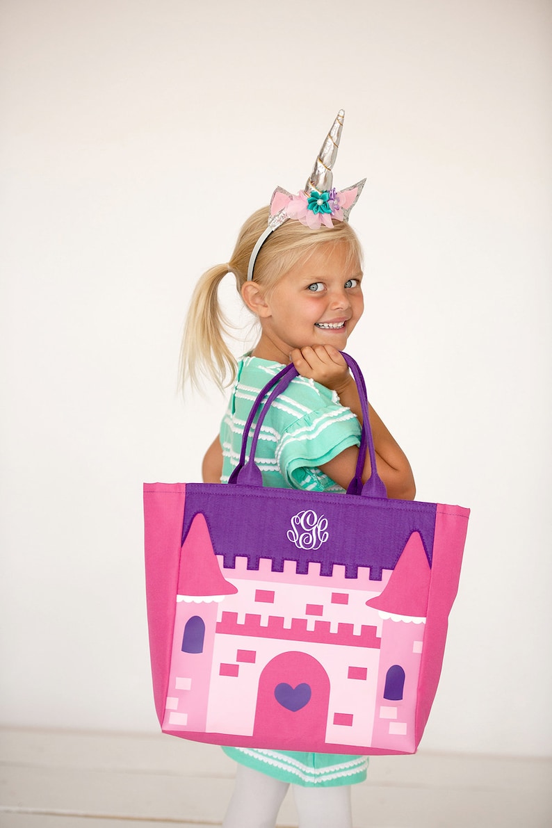 Monogrammed Pink and Purple Princess Castle Halloween Bag; Great for Little Girls; In stock /& ready to monogram and ship out