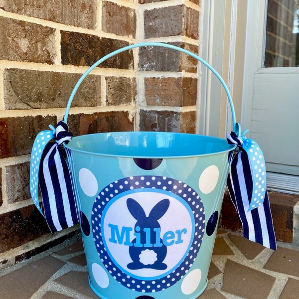 Boy or Girl Personalized Easter Bucket; Bunny Easter Bucket with Name; Custom Easter Bucket; Several Buckets Sizes & Color to Choose From