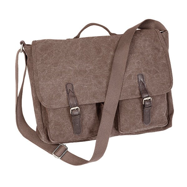 Monogrammed Brown Brushed Canvas Messenger Bags;Perfect for Graduation Gifts