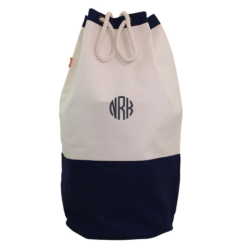 Large Canvas Laundry Bag/Duffle Trimmed in Navy, Gray, Black and Hot Pink Fabulous Graduation Gift for Girls and Boys image 7
