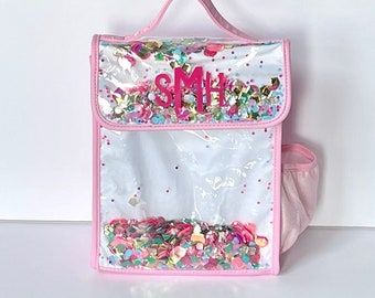 Be A Gem Personalized Confetti Clear Lunch Bag; Back to School; Great for girls of all ages; Coordinates with the Shell-Ebrate Backpack