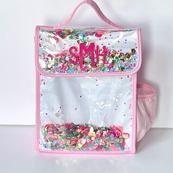 Be A Gem Personalized Confetti Clear Lunch Bag; Back to School; Great for girls of all ages; Coordinates with the Shell-Ebrate Backpack