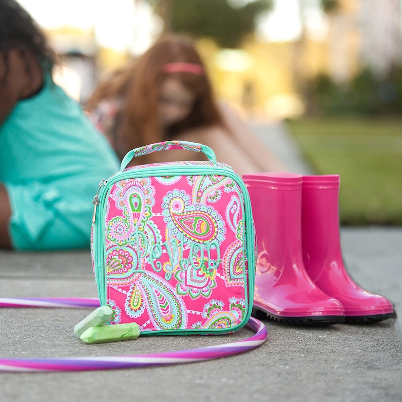 Lunch Box /& Tote Bag; Back to School; Girls Luggage Set Monogrammed Hot Pink Paisley Lizzie Backpack Special 3 Piece Set