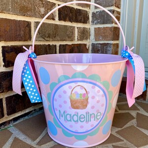 Girl Personalized Easter Bucket; Easter Egg Basket Design; Bucket with Name; Custom Bucket; Several Buckets Sizes, Colors & Design Options