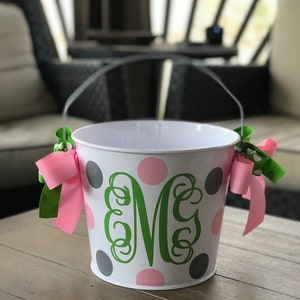 Personalized 5QT Bucket w/Large Monogram & Polka Dots; Several Bucket Colors to Choose From; Baby Shower and Easter Bucket; Custom Buckets