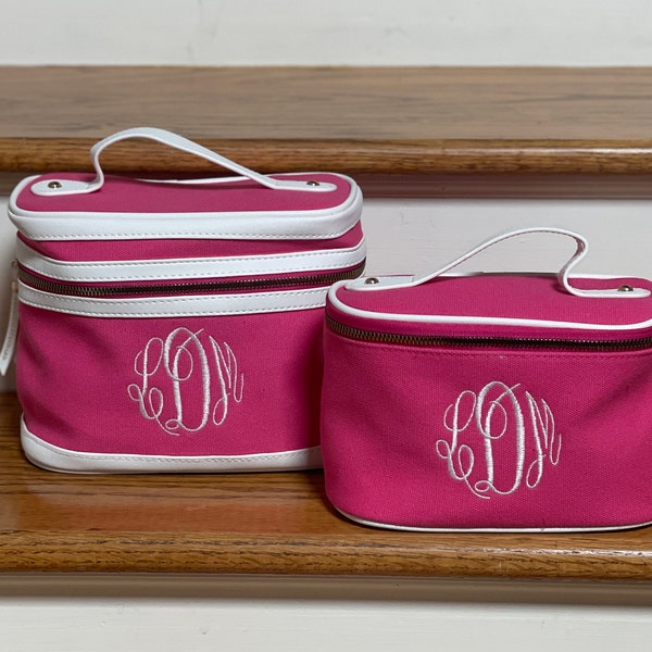 Monogrammed 2 Piece Canvas Cosmetic Train Cases; 2 Color Options; Great Bridesmaid, Graduations, Birthday, Mother's Day and Christmas Gift