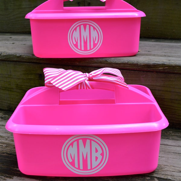 Personalized Hot Pink Shower Caddy with Double Circle and Monogram; Perfect Graduation Gifts/Teacher's Classroom/Organizer