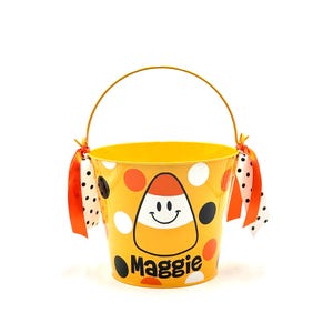Cubos personalizados de 5 cuartos de galón para pedir dulces; Cubo de maíz dulce para Halloween; Cubo de dulces para pedir dulces; Cubo amarillo para Halloween