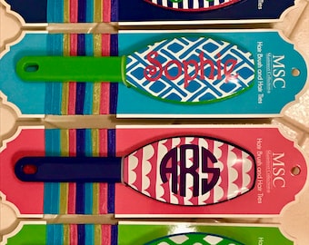 Personalized Hairbrushes & Hair Tie Set ; 4 Patterns to Choose from; Great Birthday Gift/Christmas Gift/Stocking Stuffer