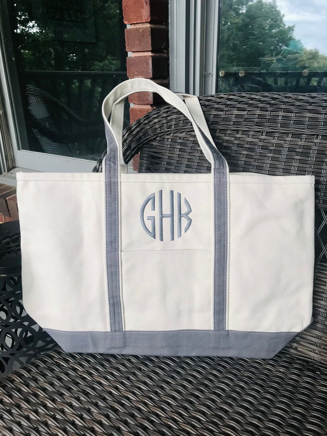 Large 24 oz Canvas Boat Totes trimmed in Navy or Gray Gray Etsy