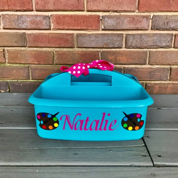 Personalized Turquoise Shower Caddy with Paint Palettes and Name; Great Gift Idea for Girls;Artist Organizational Caddy;Many Colors Options