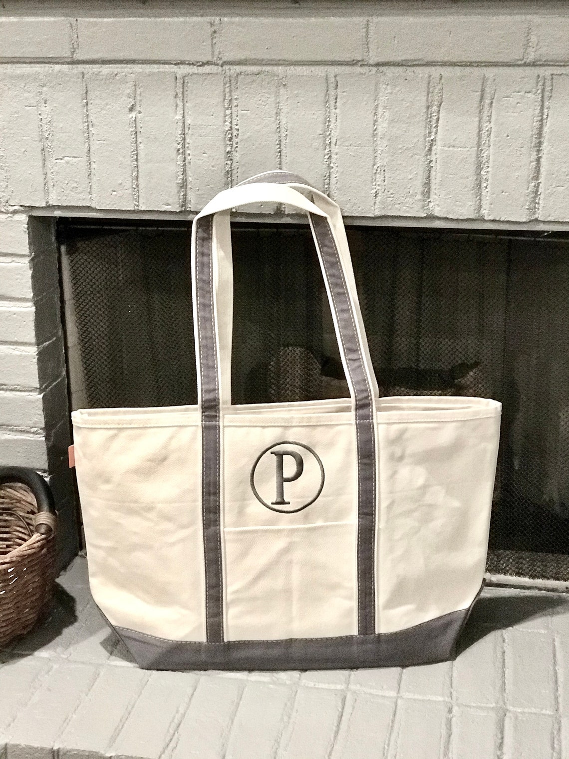 Large 24 oz Canvas Boat Totes trimmed in Navy or Gray Gray | Etsy