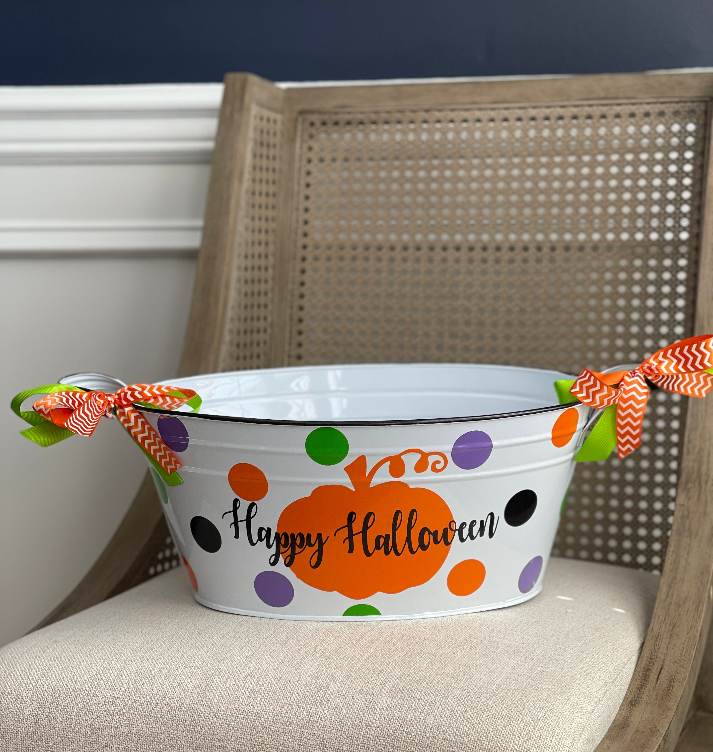Ready to Ship Oval Halloween Bucket; Trick or Treat Large Candy Bucket; Halloween Bucket; Several Bucket Colors & Designs to Choose From