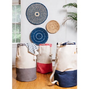 Large Canvas Laundry Bag/Duffle; Trimmed in Navy, Gray, Black and Hot Pink; Fabulous Graduation Gift for Girls and Boys