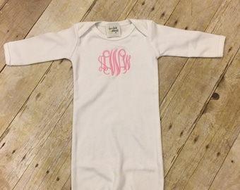 Monogrammed Baby Gown/Baby Sac/White Knit/Baby Boys/ Baby Girls/Baby Shower Gift/Hospital Gift