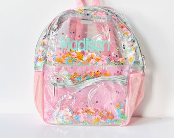 SALE | Personalized Flower Shop Clear Confetti Backpack | 2 Sizes to Choose From; Girl Backpack |Check out the Entire Flower Shop Collection
