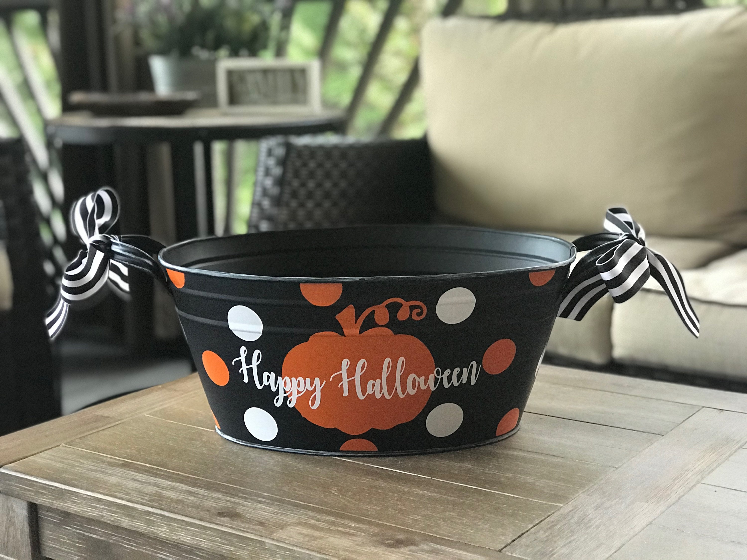 Ready to Ship Oval Halloween Bucket; Trick or Treat Large Candy Bucket; Halloween Bucket; Several Bucket Colors & Designs to Choose From