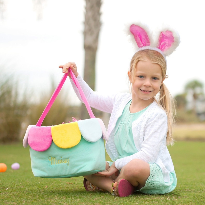 Monogrammed Flower Easter Basket in Aqua Hot Pink Yellow and White;Great Baby Shower Gift; Girl Easter Basket;Toddler Easter Basket