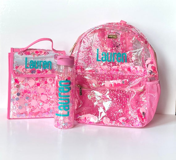 Personalized Pink Party Clear Confetti Backpack Lunchbox Water Bottle Set Back to School for Girls of All Ages 3 Piece Set 2 Sizes Etsy