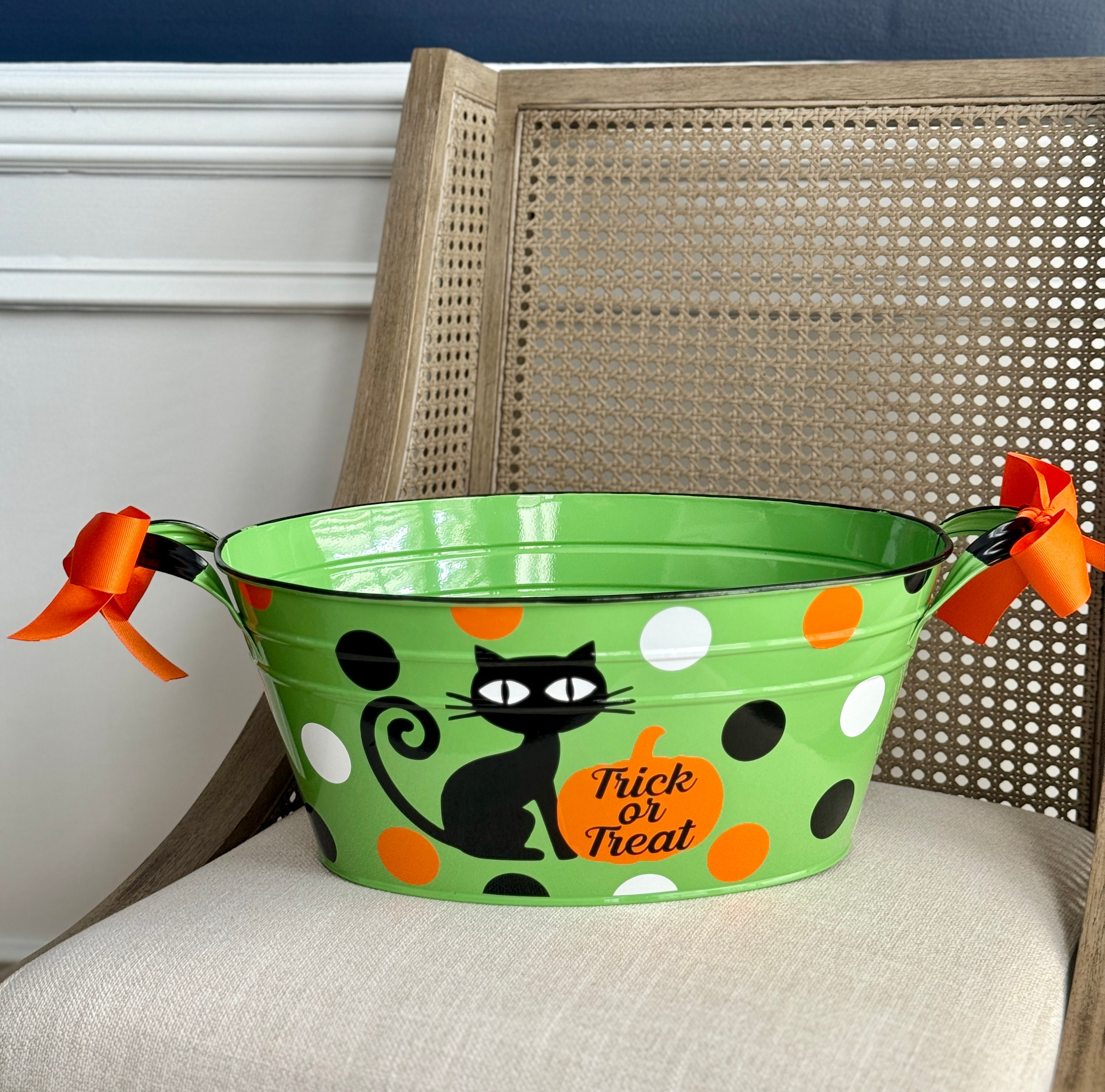 Ready to Ship Oval Halloween Bucket; Trick or Treat Large Candy Bucket; Halloween Bucket; Several Bucket Colors & Designs to Choose From