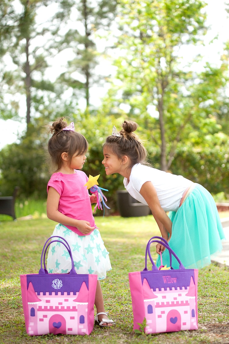Monogrammed Pink and Purple Princess Castle Halloween Bag; Great for Little Girls; In stock /& ready to monogram and ship out