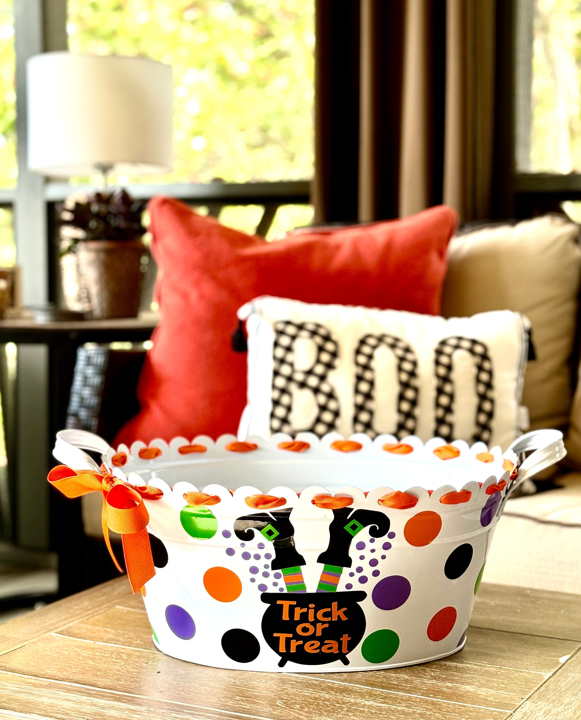 Ready to Ship Oval Halloween Bucket; Trick or Treat Large Candy Bucket; Halloween Bucket; Several Bucket Colors & Designs to Choose From