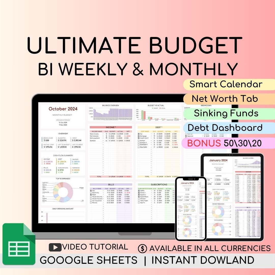 Biweekly Monthly Budget Google Sheets Planner Spreadsheets Weekly ...