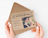 vintage telegram photo save the date or engagement announcement - printable file - rustic retro, unique, 1920s 1930s 1940s, kraft paper look