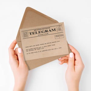 Reserva la fecha en telegrama - Invitación de telegrama IMPRIMIBLE, tarjeta de boda rústica con temática vintage, boda de los años 20, anuncio de boda de los años 30
