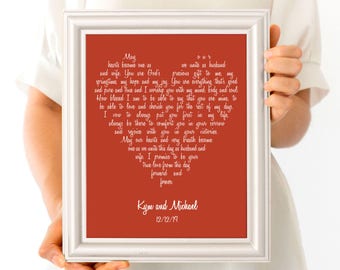 personalised wedding vow art, PRINTABLE wedding anniversary gift valentines gift, first anniversary gift vows print, wedding song lyric gift