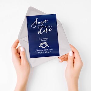 Cartão postal náutico para salvar a data – anúncio de casamento, arquivo digital para impressão, azul marinho ou cor personalizada