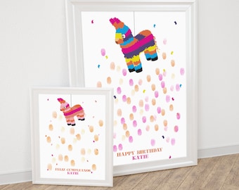 birthday fingerprint guestbook - pinata burro printable file - kids party, baby shower guest book, mexican, fiesta, celebration, donkey, diy