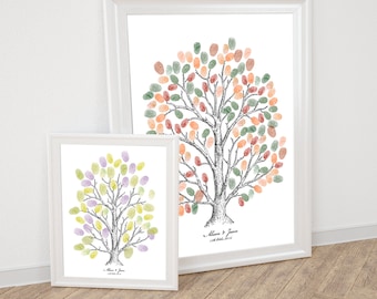 wedding fingerprint tree guest book - printable - ink style drawing thumbprint anniversary illustration sketch milestone birthday retirement