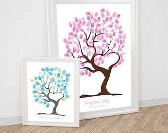 tree of love fingerprint guest book printable wedding thumbprint tree baby shower tree heart shaped tree love romantic guestbook alternative