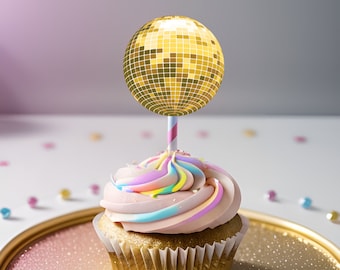 gold disco ball party circles - printable party decorations - cupcake topper glitter ball dance birthday party teenager retro