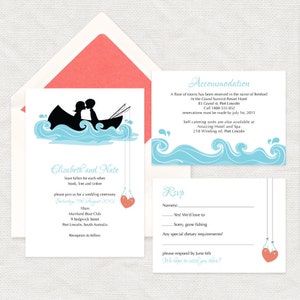 Faire-part de mariage imprimable pour la pêche et la navigation de plaisance - accro à votre conception. Ensemble d&#39;invitations DIY sur le thème du lac pour les mariages et les enterrements de vie de jeune fille