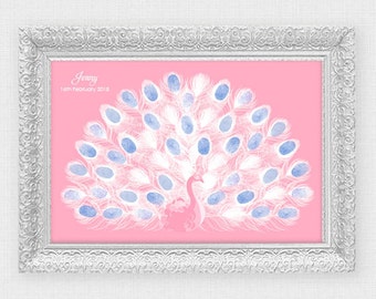 peacock baby shower birthday party guest book fingerprint signature guestbook printable pink bird personalized alternative design for kids