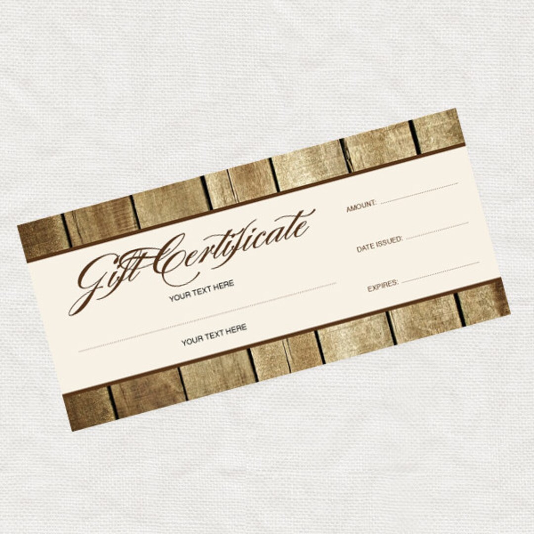 Printable Gift Certificate, Rustic Wood Effect Business Marketing ...